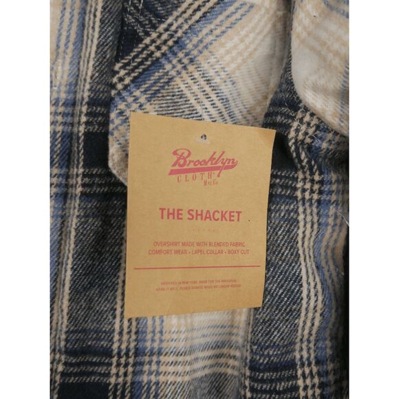 Brooklyn Cloth MFG.Co Youth Sherpa Lined Flannel Shacket M (10-12) Cream Blue - Picture 3 of 6